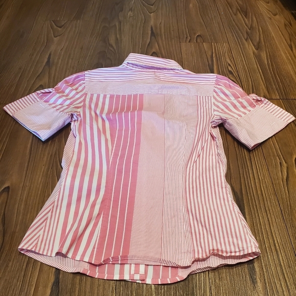 Express Striped Top Pink White Blouse Button Down Shirt Cotton Preppy Casual 4 - Picture 2 of 9